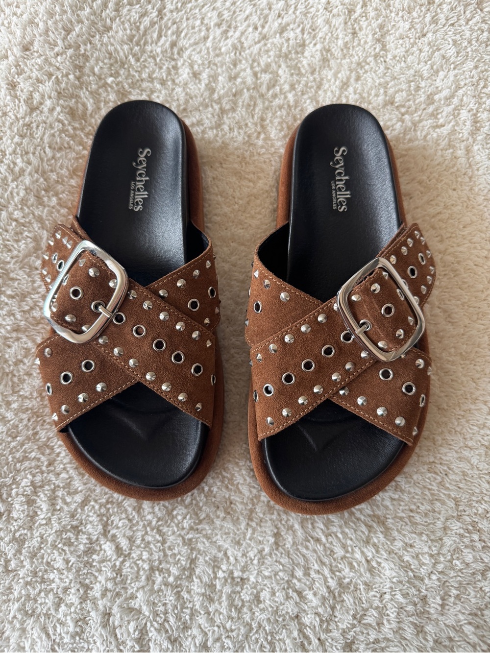 Seychelles Crushing Wave Studded Platform Sandals | Brown | Size 7
NWOT
